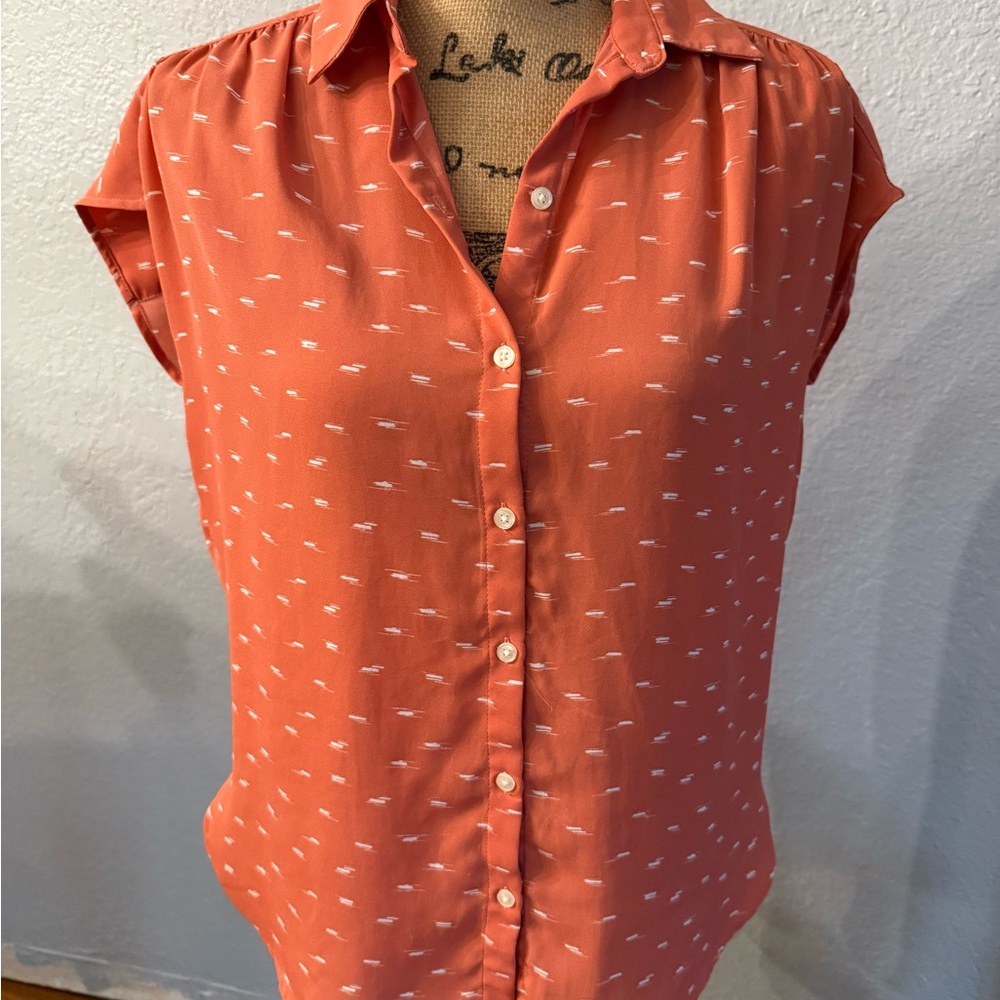 LOFT Orange Cuffed Sleeve Button Down Shirt
